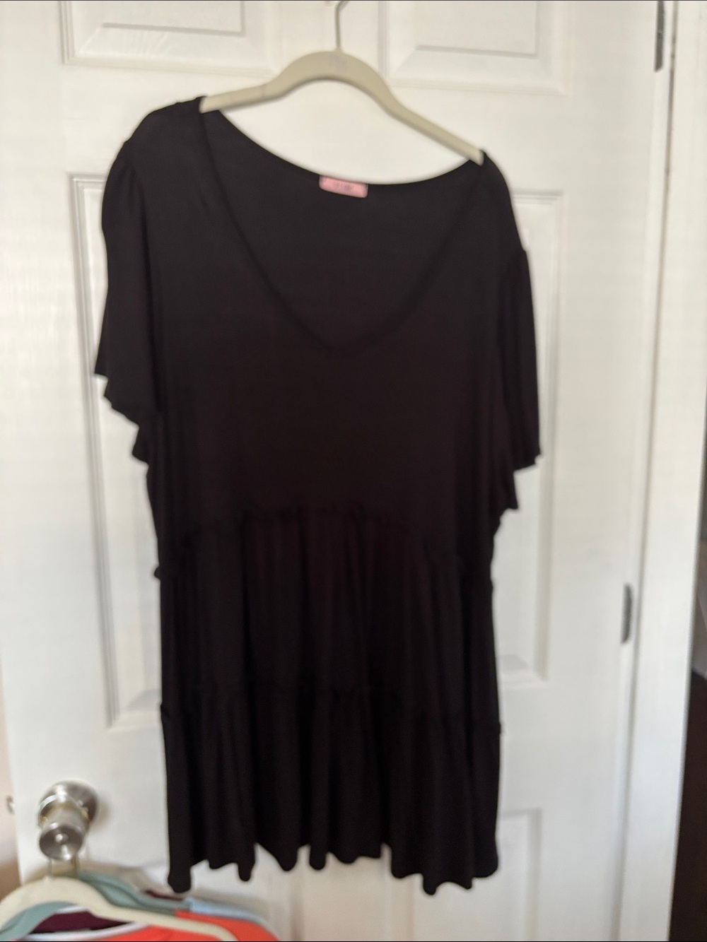 Black Short Sleeve Tiered Swing Top